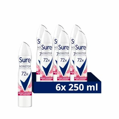 Abbildung von Sure Bright Bouquet Nonstop Protection MotionSense Technologie Anti Transpirant Deodorant Spray Aerosol 72h Schutz vor Schweiß und Geruch 6 x 250ml