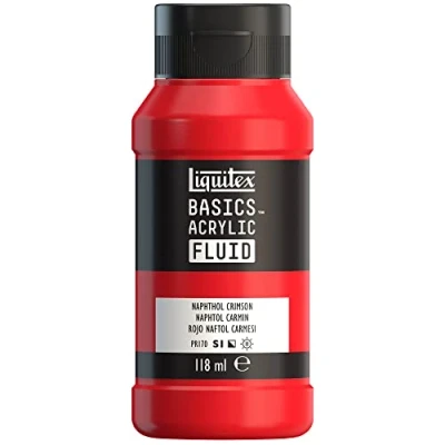 Abbildung von Liquitex 8870387 Basics Fluid Acrylfarbe mit fließender Konsiszenz, schnell trocknend, lichtecht, wasserfest, auf Wasserbasis, 118ml Flasche Naphtholrot Karmin