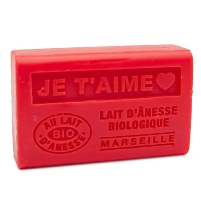 Abbildung von Label Provence Savon de Marseille Französische Seife mit frischer Bio Eselsmilch Je t&#039;aime (Ich liebe dich) Duft 125 g Riegel
