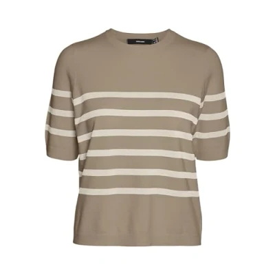Abbildung von VERO MODA Damen VMSABA Plain SS O Neck Pullover GA NOOS Strickpullover, Silver Mink/Stripes:W Birch, XS