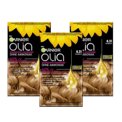 Abbildung von Garnier Coloration Olia dauerhafte Haarfarbe, Set, 3 tlg., 8.31 Honigblond