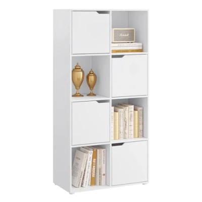 Abbildung von WOLTU Bücherregal mit 8 Fächern, Würfelregal Standregal weiß, Regal 4 Türen, Büroregal Aufbewahrungsregal Aktenregal Raumteiler, für Wohnzimmer Schlafzimmer Büro, 60x120x30 cm, SK039ws