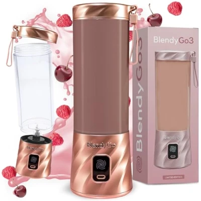 Abbildung von BlendyGo 3 Mixer Smoothie Maker, Klein, Mini Portable Blender, Tragbarer USB, Maker to go, Standmixer 550 ml, BPA freie, PulseMotion &amp;BlendPro Technologie (Roségold)