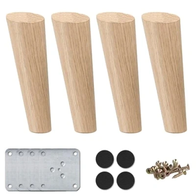 Abbildung von 20cm Holz Tischbeine, La Vane 4 Stück Massivholz Schräg Konisch Ersatz Möbelfüße Möbelbeine mit Montageplatten &amp; Schrauben für Sofa Bett Schrank Couch Stuhl