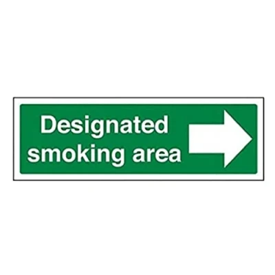 Abbildung von vsafety 57016 ax r &quot;/Pfeil rechts DESIGNATED SMOKING AREA&quot; Verbot Zeichen, starrer Kunststoff, Landschaft, 300 mm x 100 mm, grün