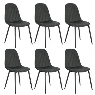 Abbildung von Lestarain 6er Set Esszimmerstühle, ergonomischer Küchenstuhl, Polsterstuhl mit Samtbezug, Wohnzimmerstuhl Metallbeinen, Design Stuhl für Schlafzimmer Wohnzimmer, Dunkelgrau, LCNI114001 6