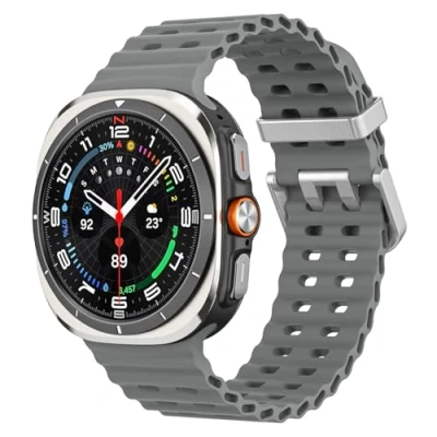 Abbildung von MoKo Sport Armband Kompatibel mit Samsung Galaxy Watch Ultra 47mm 2024 Herren Damen, Atmungsaktives Weiches Silikon Wasserdichtes Zubehör für Band, Bräunlich Grau+S