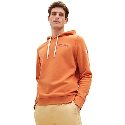 Abbildung von TOM TAILOR Herren 1037751 Sweatshirt Hoodie mit Logo Print, 32243 tomato Cream orange, XL