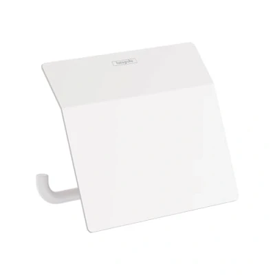 Abbildung von hansgrohe Toilettenpapierhalter AddStoris, Papierrollenhalter mit Abdeckung, Mattweiß