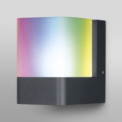 Abbildung von LEDVANCE Smarte LED Aussenleuchte für die Wand mit WIFI Technologie Außen, RGB Farben änderbar, aus dunkelgrauem Aluminium, Kompatibel Google und Alexa Voice Control, SMART+ CUBE WALL