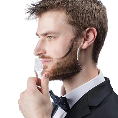 Abbildung von Bartformer Template Shaping Tool,Kucheed Transparent Styling Kamm Schablone für Ziegenbart Schnurrbart Koteletten Gesichtshaar Trimmen Pflegeanleitung Männer Backenausschnitt Symmetrische Kurve
