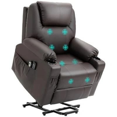 Abbildung von HOMCOM Massagesessel Elektrischer Aufstehsessel mit Seitentaschen (Fernsehsessel Fernbedienung, 1 St., Relaxsessel Liegefunktion), für Arbeitszimmer, Wohnzimmer, Braun