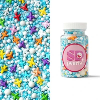 Abbildung von SD Pearls Zuckerstreusel,Bunter Streuselmix,Streudekor für Torten,Cupcakes,Zuckerwatte,Cake Pops und Desserts Zuckerstreusel Babypartys,Kindergeburtstagsfeiern (Mix „Im Himmel“, 100g)