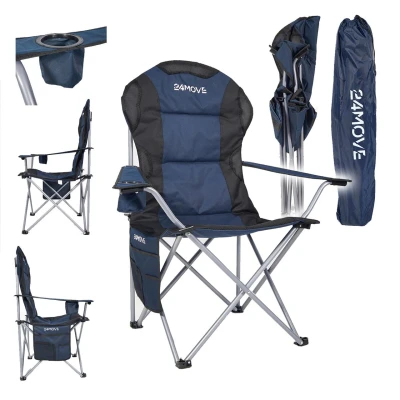 Abbildung von 24Move Campingstuhl faltbar inkl. Tragetasche, bis 150kg belastbar, blau (bequeme Arm und Rückenlehne), Gartenstuhl, Klappstuhl gepolstert