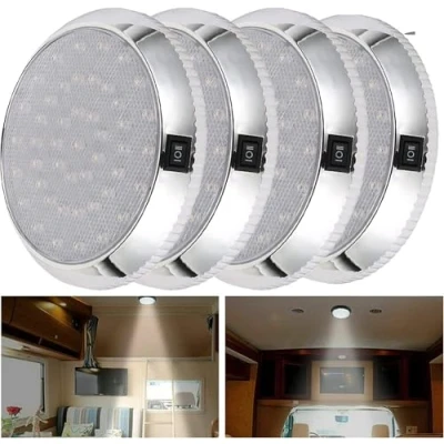 Abbildung von 4 Stück 12 V 46 LED Deckenkuppel Dachleuchte Wohnmobil Innenbeleuchtung Wohnwagen mit An /Aus Schalter Innenstrahler für Wohnmobil, Fahrzeug, Anhänger, Boot