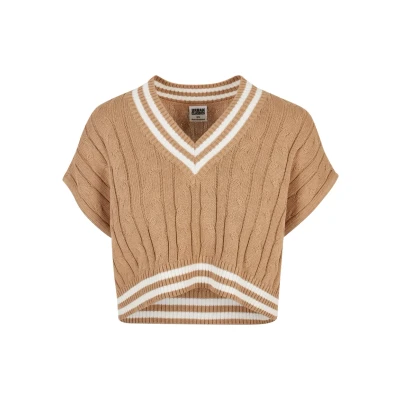 Abbildung von Urban Classics Cropped College Slipover Tshirt print, Damen, Größe: Large, Unionbeige