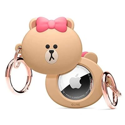 Abbildung von elago I LINE Friends Silikon Hülle Kompatibel met für Apple AirTag Tracker Voller Schutz, Inklusive Schlüsselring, Schlankes und Einfaches Design, Kratz Fallschutz [Offizielle Ware] (Choco)