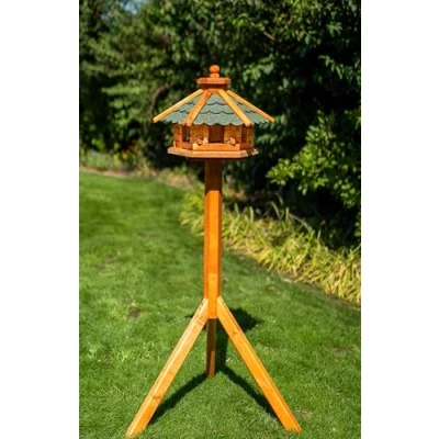 Abbildung von Deko Shop Hannusch Vogelhaus wahlweise mit Ständer und Solarbeleuchtung, Verschiedene Größen L XXL, Futtersilo, wetterfestes Bitumendach (Größe M Ständer, grün)