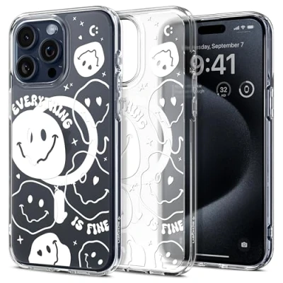 Abbildung von Spigen für iPhone 15 Pro Max Ultra Hybrid Frost MagFit Hülle [Anti Yellowing] Case Handyhülle Transparent Dünn Slim Kompatibel mit MagSafe Everything is fine