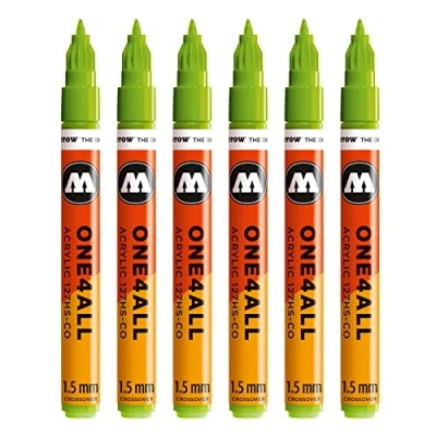 Abbildung von Molotow One4All 127HS CO Acryl Marker (1,5 mm Strichstärke, hochdeckend und permanent, UV beständig, für fast alle Untergründe) 6 Stück Farbe 221 grashüpfer
