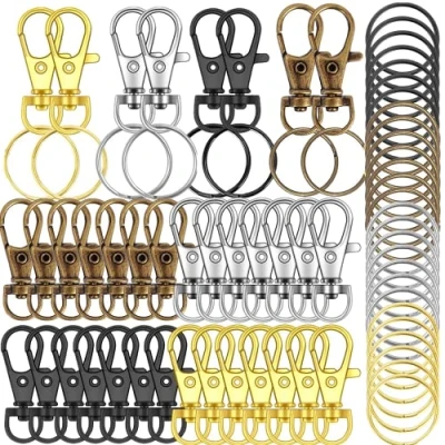 Abbildung von HXSEMAYIG 100 Stück Schlüsselanhänger Haken mit Schlüsselringen. Drehbare Karabinerverschlüsse aus Metall, für Schlüsselanhänger, Schlüsselbänder, Schmuckherstellung, Handwerk
