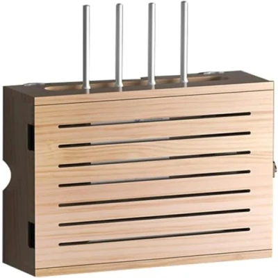 Abbildung von MNBVH Holz Router Regal, WiFi Storage Box, Box Wandhalterung, WLAN Wandbehang Dekorative Kabel Management Wand Regal Braun