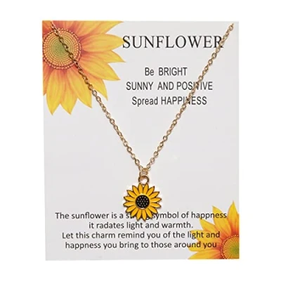 Abbildung von Carufin Sonnenblume Halskette Ohrringe Blume Sonne Anhänger Schlüsselbein Kette Halsketten Zubehör Schmuck für Frauen und Mädchen (Sonnenblume Halskette)