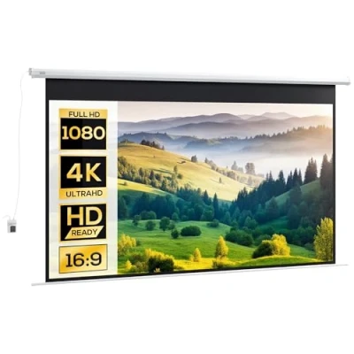 Abbildung von HOMCOM Beamer Leinwand Elektrisch 266 x 149 cm 16:9 Projektionsleinwand mit Fernbedienung, Filmleinwand für Heimkino, Präsentation, Metall, Weiß