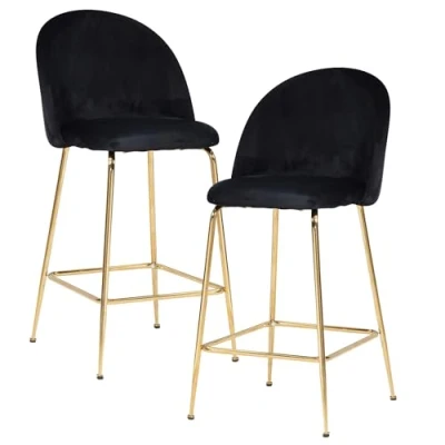 Abbildung von FineBuy 2er Set Barhocker Samt Hocker mit Lehne &amp; goldenen Beinen, Küchenhocker Skandinavisch Stoff/Metall 110 kg, Design Barstuhl Tresenhocker, Bistrohocker Gepolstert