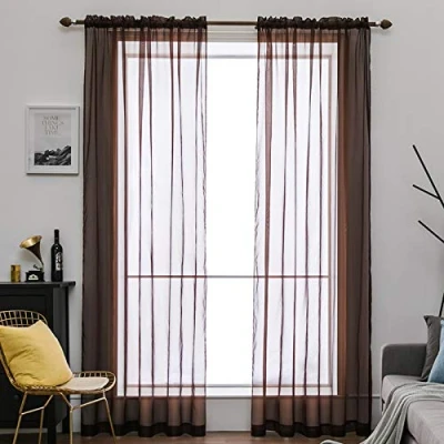 Abbildung von MIULEE 2er Set Voile Vorhang Transparente Gardine aus Polyester Stangendurchzug Transparent Wohnzimmer Luftig Dekoschal für Schlafzimmer Kaffee 225 x 140cm (H B), Rod Pocket