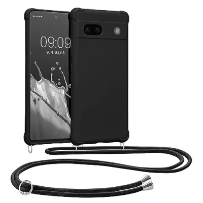 Abbildung von kwmobile Necklace Case kompatibel mit Google Pixel 7a Hülle Cover Kordel zum Umhängen Silikon Schutzhülle Schwarz