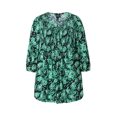 Abbildung von Ulla Popken Smocked Graphic Bluse, Damen, Größe: 42/44, Asphalt gray