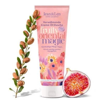 Abbildung von Jean &amp; Len Verwöhnende Creme Öl Dusche Arganöl Feige, geeignet für die tägliche Pflege, Duschgel mit und Feigenextrakt, ohne Parabene Silikone, vegan, 250 ml