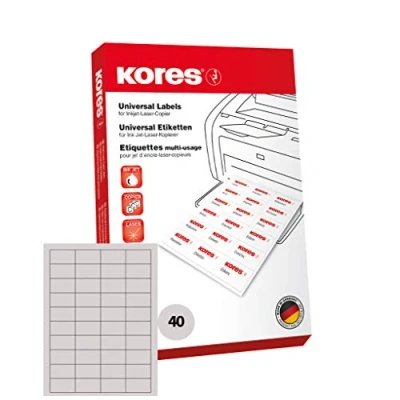 Abbildung von Kores Universelle selbstklebende rechteckige Etiketten, 100 Blatt Format Weiß mit Etiketten 52 x 29,7 mm