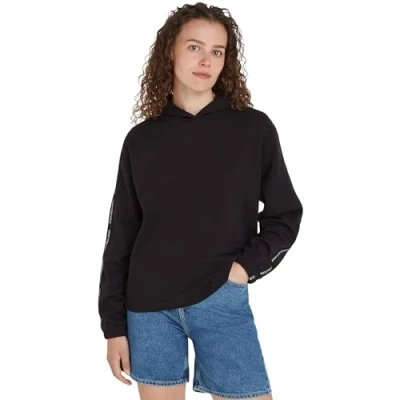Abbildung von Calvin Klein Jeans LOGO Elastic Hoodie Sweatshirt, Damen, Größe: Large, Black