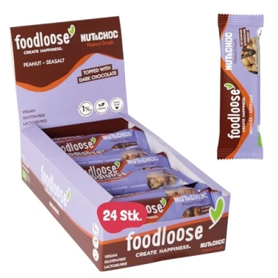 Abbildung von foodloose Bio Nut&amp;Choc Riegel Peanut Crush Vegane, laktose und glutenfreie Nussriegel ohne raffinierten Zucker Dunkle Schokolade, Erdnuss &amp; Meersalz Vorteilspack (24 x 35g)