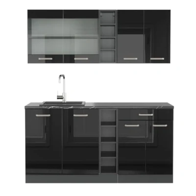 Abbildung von Vicco Küchenzeile R Line, Schwarz Hochglanz/Anthrazit, 160 cm ohne Arbeitsplatte