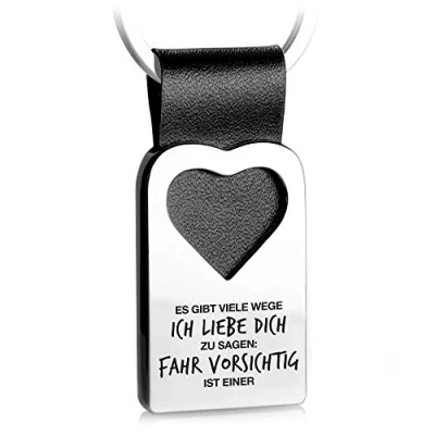 Abbildung von FABACH Schlüsselanhänger Leder mit Herz und Gravur Fahr vorsichtig Glücksbringer Viele Wege