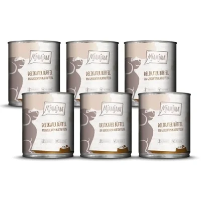 Abbildung von MjAMjAM Premium Nassfutter für Hunde delikater Büffel an gekochten Kartoffeln, 6er Pack (6 x 800g), getreidefrei mit extra viel Fleisch