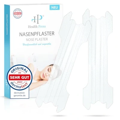Abbildung von Health Press Nasenpflaster 50 Transparente Nasenstrips bei Schlaf &amp; Sport (50 St), Verbesserte Nasenatmung
