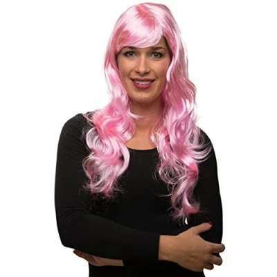 Abbildung von Sexy Langhaar Damen Frauen Perücke lockig/gewellt für Fasching Karneval Motto Party 13 Farben (Pink)