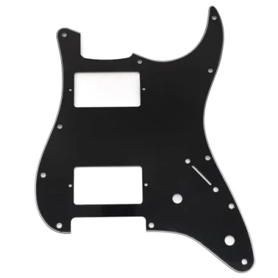 Abbildung von Musiclily Pro 11 Löcher ST Schlagbrett HH Gitarren Pickguard mit 2 Bedeckter Humbucker Potis Aussparungen für Fender Squier Strat Style E Gitarre, 3 lagig Schwarz