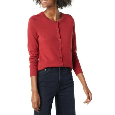 Abbildung von Amazon Essentials Damen Leichte Rundhalsstrickjacke (Erhältlich In Übergröße), Dunkelrot, M