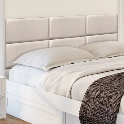 Abbildung von Set aus 6 Wandpaneelen für Kopfteil YUMA 180 cm Stoff mit Veloursleder Effekt in beige IDMarket
