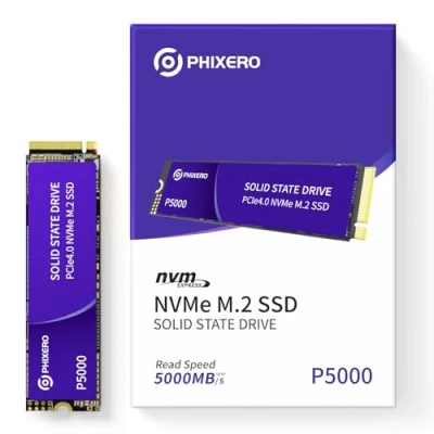 Abbildung von PHIXERO P5000 NVMe SSD 1TB PCIe Gen 4.0 x4 M.2 2280 Geschwindigkeiten bis zu 5200 MB/s Internes Solid State Laufwerk für Laptop All in One PC Desktop Spiele/Design/Rendering