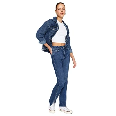 Abbildung von Trendyol Damen Herren Hoher Bund Flared Jeans, Navy Blue, 38 EU