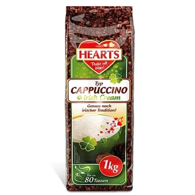 Abbildung von HEARTS Typ Cappuccino Irish Cream, 1kg Instant Kaffeepulver 1kg, Alkoholfreies Aromatisiertes Getränkepulver, 80 Tassen