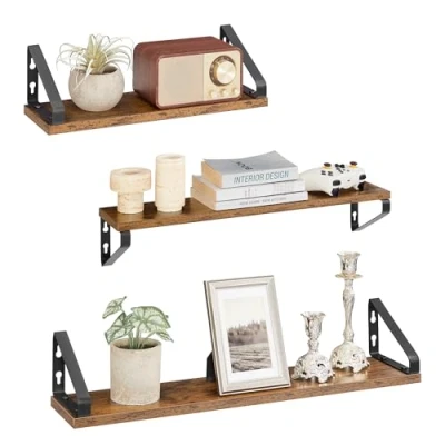 Abbildung von VASAGLE Wandregal, Schweberegal, 3er Set, Regalbrett, 2 Montagemöglichkeiten, 40/50/60 cm, für Wohnzimmer, Küche, Arbeitszimmer, Badezimmer, vintagebraun Mattschwarz LWS043K01