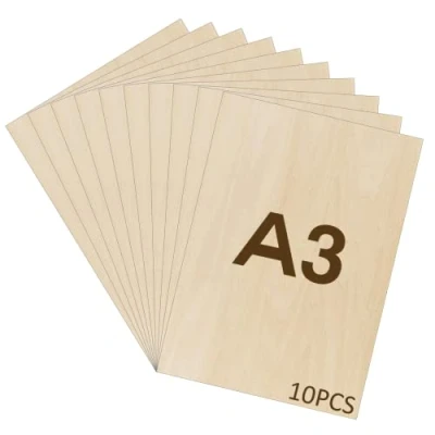Abbildung von WISYOK 10pcs Sperrholaplatte 2mm, A3 Sperrholz, Holz Platten, Holzplatten zum Basteln, für DIY Holzarbeiten, Laserbearbeitung, Brandmalerei, Modellbau, Geschenke, Deko, Gemälde 420x300*2mm