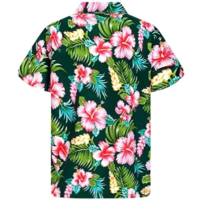 Abbildung von King Kameha Funky Hawaii Hemd, Herren, Kurzarm, JK Hibiscus New, Dunkel Grün, M